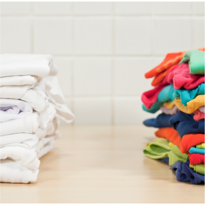 Two sets of folded clothes